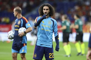 Marc Cucurella of Spain warms up during the UEFA Nations League 2026/27 group phase match between Spain and Czech Republic at Carlos Tartiere stadium on October 03, 2026, in Oviedo, Spain.