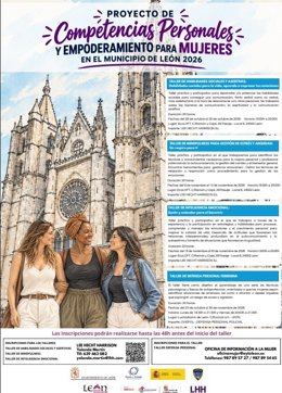 Cartel de los nuevos talleres del Proyecto de Competencias Personales y Empoderamiento para mujeres impulsado por el Ayuntamiento de León.