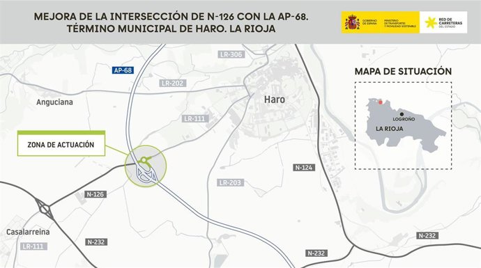 Transportes licita por 2 millones de euros las obras de mejora de la intersección de la N-126 con la AP-68 a la altura de Haro