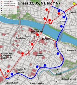 Plan de movilidad del autobús urbano de Zaragoza de las Fiestas del Pilar 2026