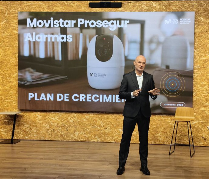 El CEO de Movistar Prosegur Alarmas, Diego Torrico, a 7 de octubre de 2026, en una rueda de prensa en Madrid (España).