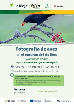El Gobierno de La Rioja organiza este sábado en Logroño un taller gratuito de fotografía de aves