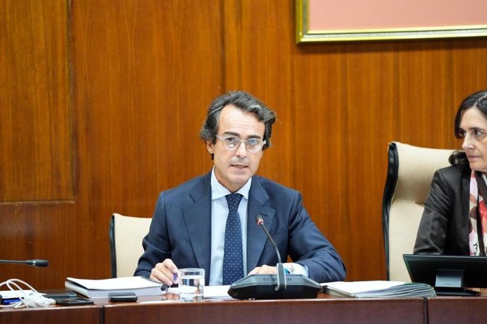 El consejero de Fomento, Mario Muñoz-Atanet, en la comisión parlamentaria del 7 de octubre de 2026.