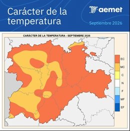 Mapa difundido por la Aemet sobre el carácter de la temperatura para el mes de septiembre