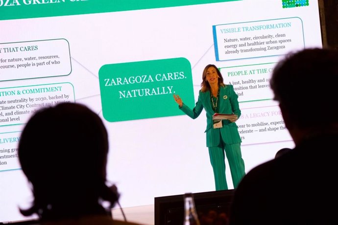 La alcaldesa de Zaragoza, Natalia Chueca, expone el proyecto de la ciudad ante el jurado europeo para convertirse en Capital Verde 2028.