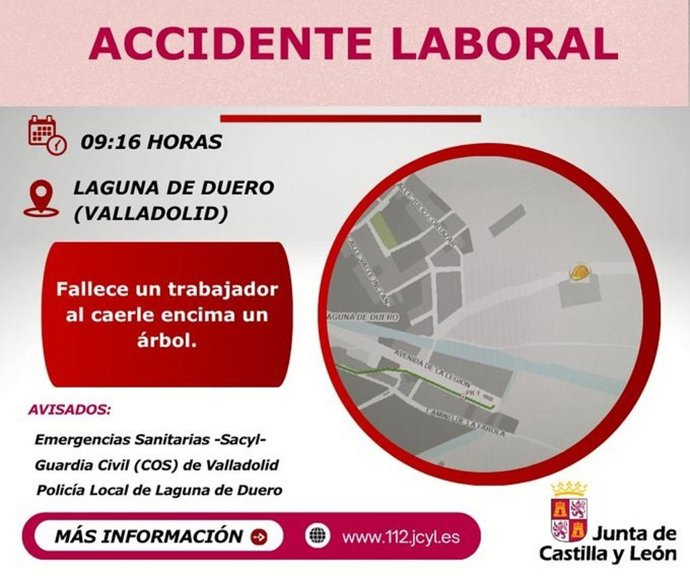 Gráfico elaborado por el 112 con datos sobre el accidente laboral mortal sucedido en Laguna de Duero