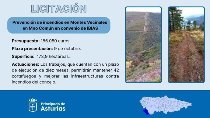 Medio Rural licita por 186.050 euros actuaciones de prevención de incendios en montes vecinales en mano común de Ibias