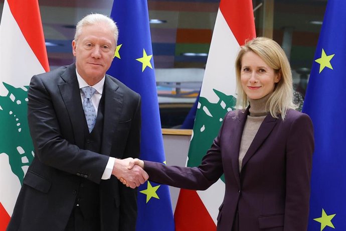 Archivo - De izquierda a derecha: Youssef Raggi, ministro de Asuntos Exteriores de Líbano, y Kaja Kallas, Alta Representante de la Unión Europea para Asuntos Exteriores y Política de Seguridad.