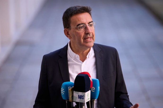 El portavoz de Presidencia, Sanidad y Emergencias del PSOE-A en el Parlamento andaluz, Mario Jiménez, atiende a los medios.