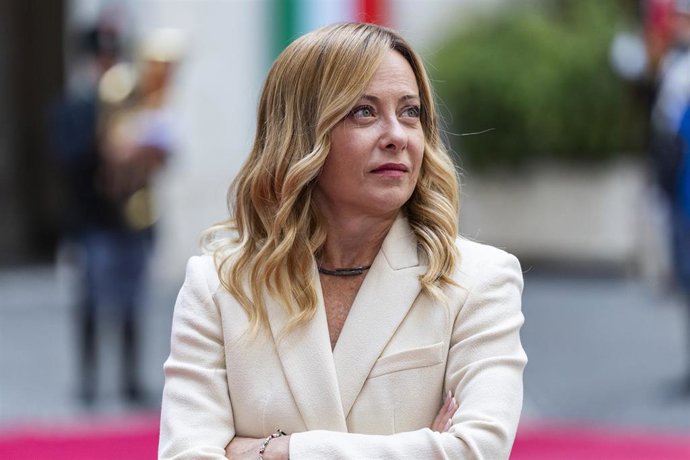 La primera ministra italiana, Giorgia Meloni, durante un encuentro en el Palacio Chigi.