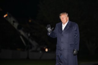 October 8, 2026, Washington, District Of Columbia, United States: President DONALD TRUMP walks across the South Lawn of the White House after arriving aboard Marine One following a trip to San Antonio, Texas, where he attended a campaign rally ahead of th