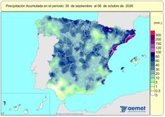 Foto: España registra 29 l/m2 de lluvias acumuladas en la primera semana del año hidrológico, más de los 13 l/m2 habituales