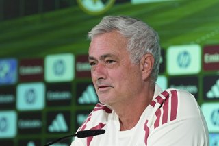 Jose Mourinho, head coach of Real Madrid, attends his press conference during the training day of Real Madrid ahead the Spanish League, LaLiga EA Sports, football match against Elche CF at Ciudad Deportiva Real Madrid on September 14, 2026, in Valdebebas,