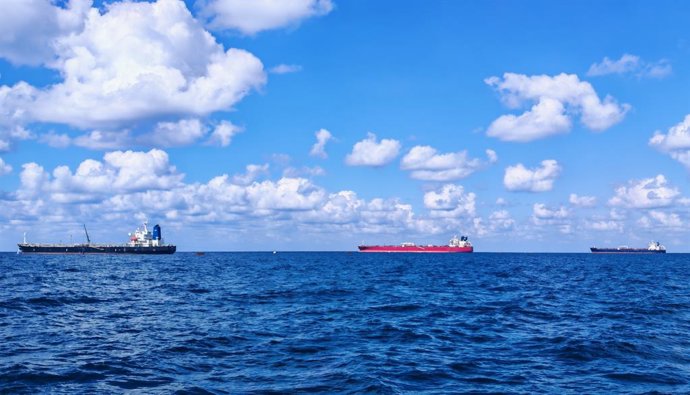 BANIAS, Sept. 27, 2026  -- Vessels are pictured off the coast of Banias, Tartous province, western Syria, Sept. 27, 2026. The Syrian Petroleum Company (SPC) has begun transporting gasoline supplied for Iraq through the Banias oil terminal under a three-mo