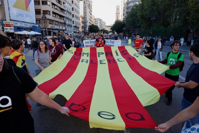 Manifestantes portan banderas y reivindican una Comunitat "de futuro"