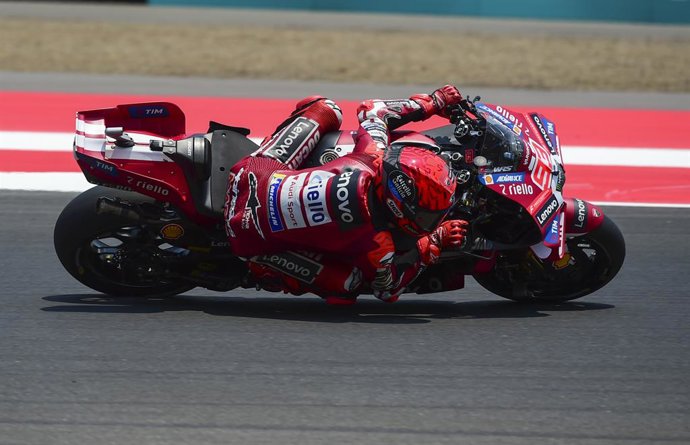 LOMBOK, Oct. 10, 2026  -- Ducati Lenovo Team's Marc Marquez of Spain races during the qualifying 2 at the Pertamina Grand Prix of Indonesia 2026 at Mandalika International circuit in Lombok, Indonesia, Oct. 10, 2026.
