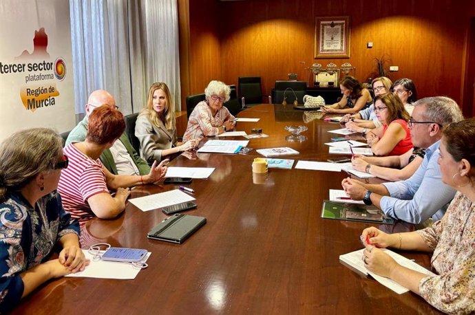 La consejera de Economía, Hacienda, Portavocía, Fondos Europeos y Transformación Digital, Marisa López Aragón, durante la reunión con las organizaciones sociales para abordar el Marco Financiero 2028-2034