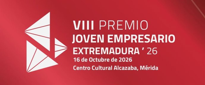 Logo del VIII Premio Joven Empresario de Extremadura, que se celebra el próximo 16 de octubre de 2026 en Mérida.