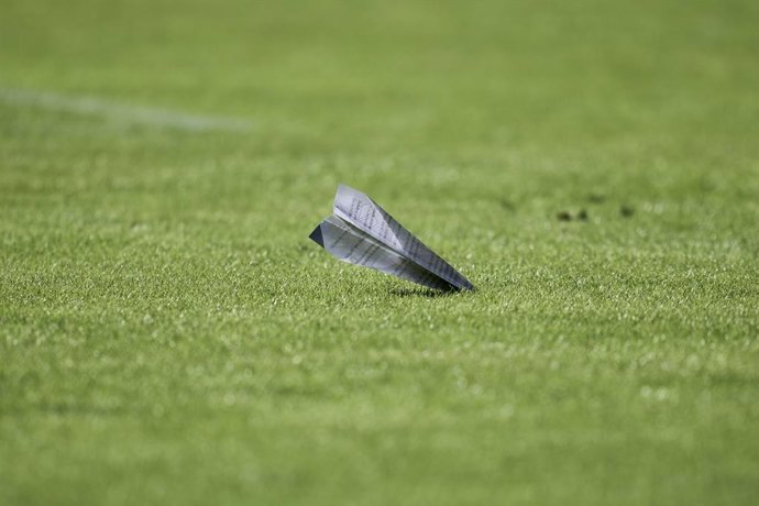 Fans of Rayo Vallecano throw paper planes in protest against Martin Presa, president of Rayo Vallecanoduring the Spanish League, LaLiga EA Sports, football match played between Rayo Vallecano and Athletic Club at Vallecas stadium on October 10, 2026, in M