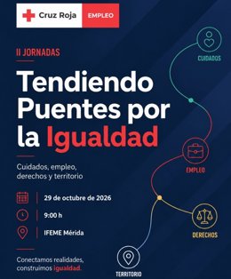 Cartel de la II Jornadas 'Tendiendo Puentes por la Igualdad' que celebrará Cruz Roja en Mérida el próximo 29 de octubre de 2026.