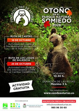 Cartel de las Rutas gratuitas en Somiedo en otoño