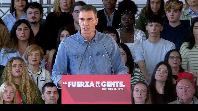 El presidente del Gobierno, Pedro Sánchez, durante el mitin en Ponferrada (Léon).