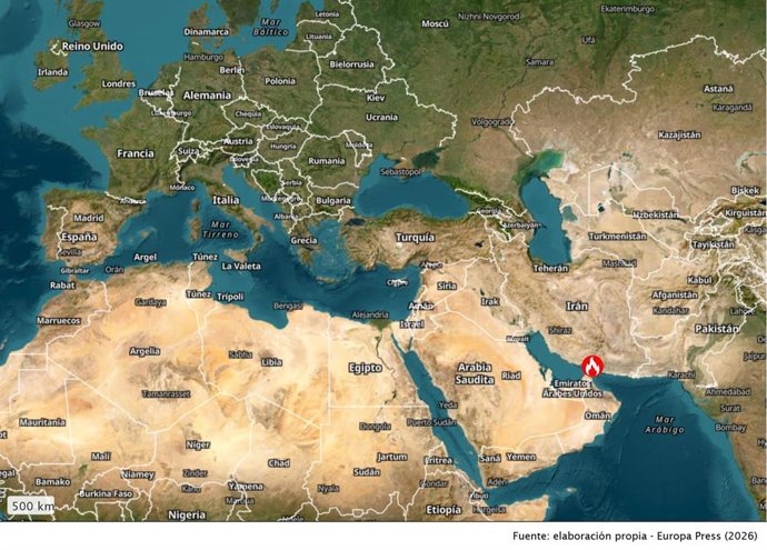 Mapa de un ataque a un buque petrolero en el estrecho de Ormuz
