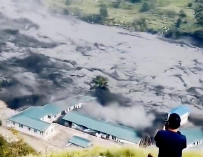 October 11, 2026, Kathmandu, Nepal: Photo taken from Social Media shows a debris-laden flash flood flows through the Budhi Gandaki River following a landslide between Lokpa and Chumling in Chum Nubri Rural Municipality-6, Gorkha, Nepal on October 11,2026.