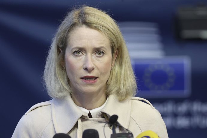 A Alta Representante da União Europeia para a Política Externa, Kaja Kallas, em declarações à imprensa ao chegar ao Conselho de Relações Externas (CRE), que se realiza nesta segunda-feira em Luxemburgo.
