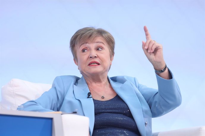 Archivo - 16 October 2025, US, Washington: IMF Managing Director Kristalina Georgieva speaks during the "Debate on the Global Economy: Shaping Economic Policies Amid a Shifting Global Landscape" at the annual meeting of the International Monetary Fund (IM