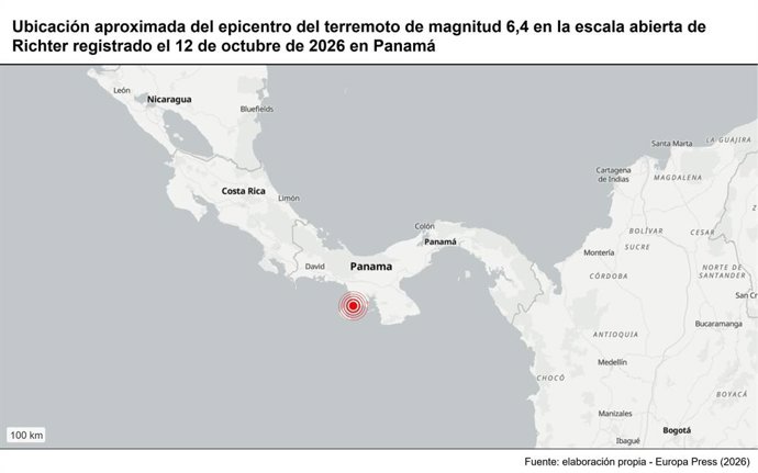 Archivo - Arquivo - Localização aproximada do epicentro do terremoto de magnitude 6,4 na escala aberta de Richter registrado em 12 de outubro de 2026 no Panamá