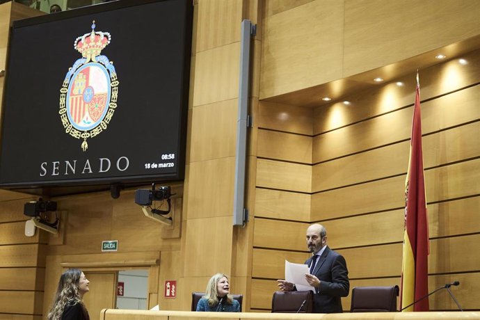 Archivo - El presidente del Senado, Pedro Rollán, durante una sesión plenaria, en el Senado, a 18 de marzo de 2026, en Madrid (España). 