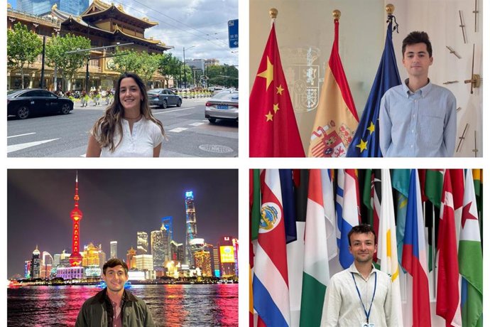 Cuatro de los jóvenes participantes en el programa de Becas NAEX Talento del PIN: (de izda. A dcha.) Rosa Jiménez, Iñigo Huerga, Alex González, Pablo Sanz.