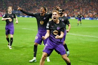 13 October 2026, Turkey, Sariyer: FC Barcelona's Fermín Lopez (C) celebrates scoring his team's second goal during the UEFA Champions League league phase football match between Galatasaray SK and FC Barcelona at Rams Park. Photo: Tolga Uluturk/ZUMA Press 