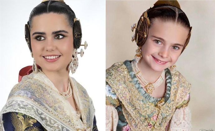 Archivo - Arxiu - La jove Beatriz Blanco Tamarit, i la xiqueta Julia Vizcayno Orero, falleres majors de València 2027.