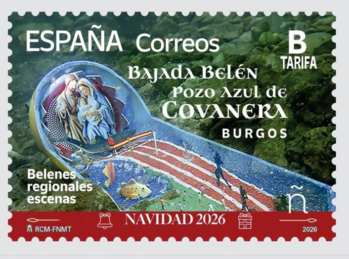 Sello conmemorativo dedicado al Belón sumergio del Pozo Azul de Covanera.