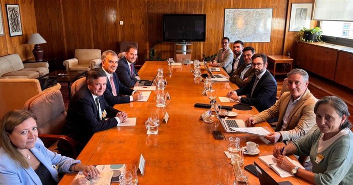 El consejero de Medio Ambiente, Industria, Universidades, Investigación y Mar Menor, Juan María Vázquez, durante la reunión de trabajo mantenida esta tarde en Madrid con el secretario de Estado de Energía, Joan Groizard, y sus respectivos equipos