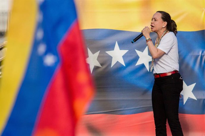 Archivo - La líder de la oposición venezolana, María Corina Machado, durante un acto con la diáspora venezolana en Madrid.