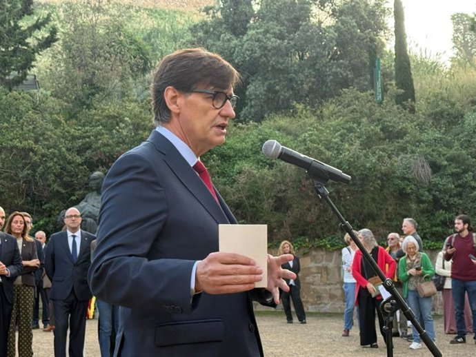 El presidente de la Generalitat, Salvador Illa, en el acto por el 86 aniversario del fusilamiento de Lluís Companys