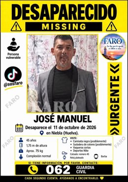 Cartel emitido por la desaparición de un hombre de 44 años.