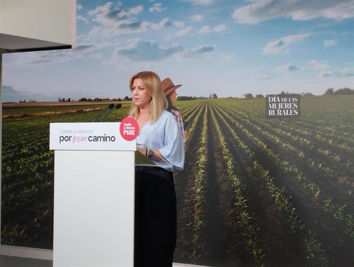 La portavoz del Grupo Parlamentario Socialista en las Cortes de Castilla-La Mancha, Ana Isabel Abengózar, en rueda de prensa.