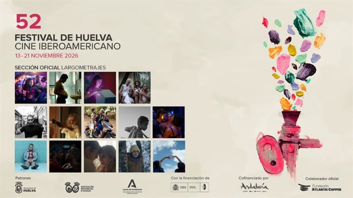 Cartel con las películas que compite en la Sección Oficial de la edición número 52 del Festival de Huelva.