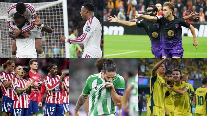 Jugadores del Real Madrid, el FC Barcelona, el Atlético de Madrid, el Real Betis, el Villarreal CF, en la segunda jornada de la fase liga de la Champions 2026-27.