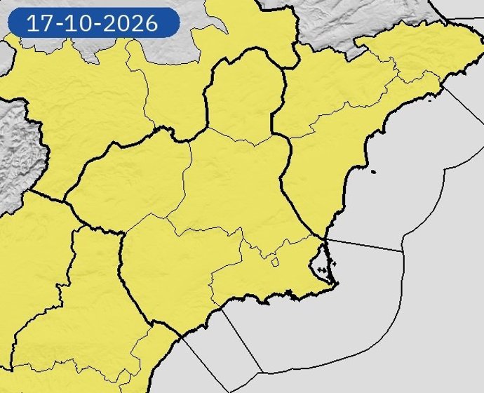 La Aemet activa el aviso amarillo por lluvias y tormentas en la Región de Murcia este sábado