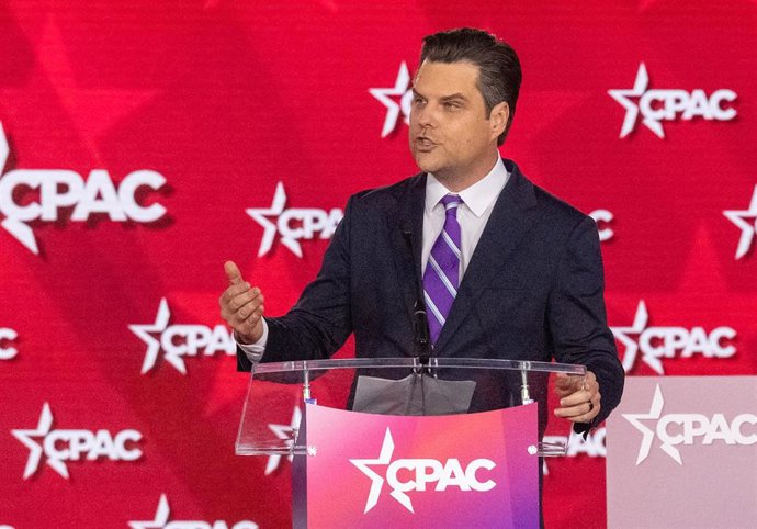 Archivo - El exrepresentante de Estados Unidos Matt Gaetz (republicano por Florida), interviene en la conferencia conservadora CPAC 2026 en Texas