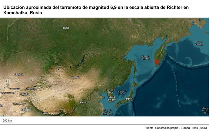 Archivo - Arquivo - Localização aproximada do terremoto de magnitude 6,9 na escala aberta de Richter em Kamchatka, Rússia