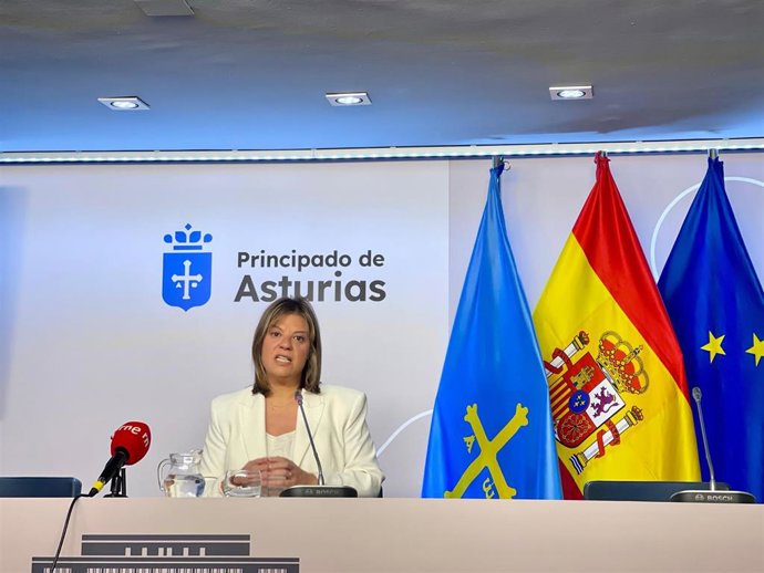 La vicepresindenta del Principado, Gimena Llamedo, durante la rueda de prensa de este viernes.