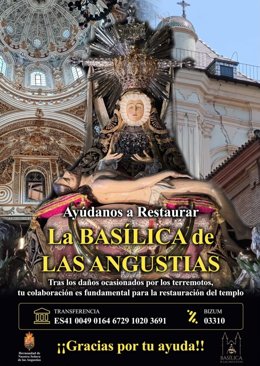 Cartel de la campaña para restaurar la Basílica de las Angustias.