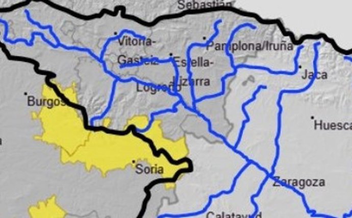 Mapa de la zona de Soria donde se pueden producir las crecidas de cauces.