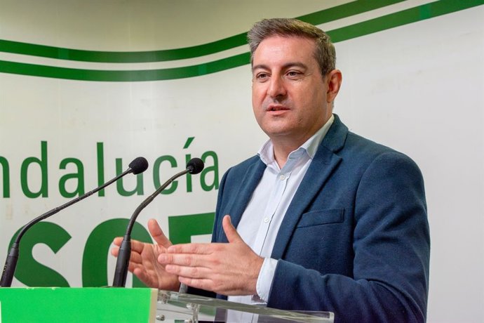 El secretario de Organización del PSOE de Almería y parlamentario andaluz, José Nicolás Ayala, durante una intervención ante los medios.